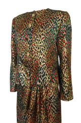 Fall 1989 Bill Blass Gold Silk Lame Leopard Evening Jacket & Skirt Suit