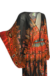 Incredible 1970s Gottex Plunging Light Print Nylon Caftan Dress