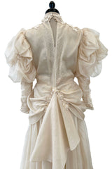 Late 1980s Capriccio Victorian Inspired Ecru Ivory Colour Silk Organza Dress Set