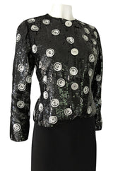 1986 Bill Blass Well Documented White Button & Dot Sequin Jacket & Skirt Set