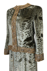 Fall 1986 Bill Blass Silk Velvet Lame Beaded Evening Strapless Dress & Jacket