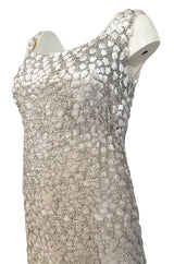 1960s Unlabeled Ivory Silk Dress w Chenille Applique & Beading Detail