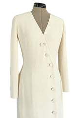 Minimalist Fall 2005 Christian Dior by John Galliano Sleek Ivory Silk Dress w Front Buttons
