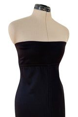 1990s Yves Saint Laurent Black Stretch Jersey Strapless Dress w Original Hang Tag
