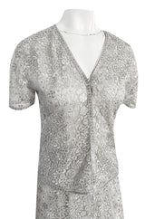 Fall 1975 Emanuel Ungaro Haute Couture Silver Grey Lace & Sequin Top & Skirt Evening Set