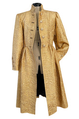 Extraordinary Fall 1991 Yves Saint Laurent Well Documented Gold Brocade Coat W Jewel Buttons