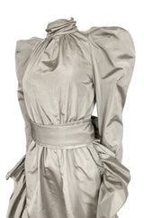 Runway 1981 Christian Dior by Marc Bohan Grey Silk Taffeta Ruffle Dress