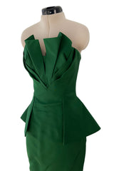 Spectacular Resort 2013 Oscar de la Renta Runway Strapless Emerald Green Silk Dress