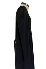 Incredible 1960s Ossie Clark Black Moss Crepe Dress w Capped Shoulders