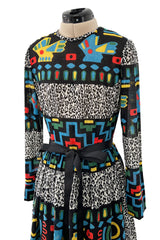 Spectacular 1970s Lanvin  by Jules-Francois Crahay Graphic Printed Cotton Voile Dress