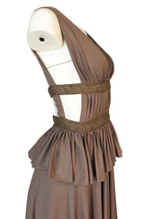 1970s Jean Varon Grecian Inspired Plunging Front & Crossed Back Dress