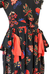 c.1974 Karl Lagerfeld for Chloe Dragon & Butterfly Printed Silk Day Dress