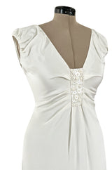 2000s Valentino Roma Off White Super Model Long Dress w Bead & Sequin Detailing