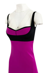 Bespoke 2012 Narciso Rodriguez Couture Graphic Pink & Black Silk Dress w Trained Back