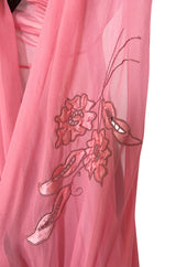 1930s Pink Silk Hand Applique Detailed Boudoir Negligee Lingerie Dress