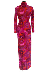 1972 La Mendola Silk Jersey Dress w Skirt Chiffon Skirt in the 'Paridiso' Peacock Feather Print