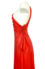 Documented 1973 Mollie Parnis One Shoulder Dipped Back Coral Jersey Dress