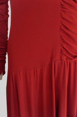 1980s Karl Lagerfeld Supermodel Length Deep Red Silk Jersey Dress w Sash