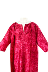 Mid 1950s Christian Dior London Demi-Couture Raspberry Printed Silk Coat & Dress Set