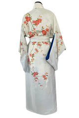 Prettiest 1970s Blue Floral Print Kimono Reversible to an Ivory & Coral Print