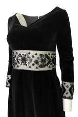 1967 Jacques Heim Couture Bead & Transparent Panel Velvet Dress
