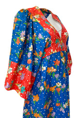 1960s Young Innocents by Arpeja Red & Blue Cotton Floral Print Caftan Dress