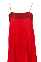 1970s Alfred Bosand Red Chiffon Accordion Pleat Dress & Matching Cape