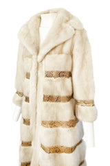 Rare 1960s Christian Dior Pale Ivory Mink Coat w Python Snake Insets