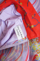 1960s Silk Viole Print Oscar de la Renta Dress