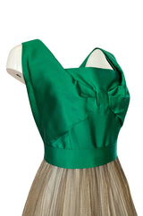 c.1954 Jeanne Lanvin Castillo Haute Couture Emerald & Gold Organza Dress