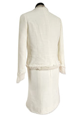 Cruise 2004 Chanel by Karl Lagerfeld Three Piece Ivory Silk Boucle Suit w Silk Chiffon Edging
