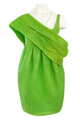 Spring 1988 Christian Lacroix Luxe Label Demi-Couture Lime Green Puff Silk Dress W Changeable Panel