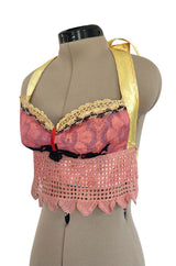 1960s Handmade Crocheted Halter Top that is Reversible from Pink to Blue