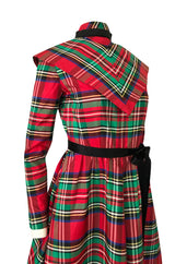 Early 1970s Geoffrey Beene Boutique Red Plaid Holiday Silk Taffeta Dress