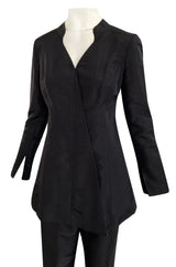 Spring 2000 Chanel Haute Couture Black Silk Taffeta Sculpted Jacket & Tapered Pant Suit Set