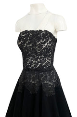 Rare c.1947 Nina Ricci Early Haute Couture Strapless Black Lace & Silk Taffeta Dress