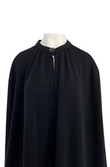 1970s Yves Saint Laurent Fine Black Wool Jersey Minimalist Cape w Button Neck