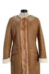 Iconic Fall 2004 Prada Look 14 Runway Shearling Coat w Mink Beading & Crystal Detailing