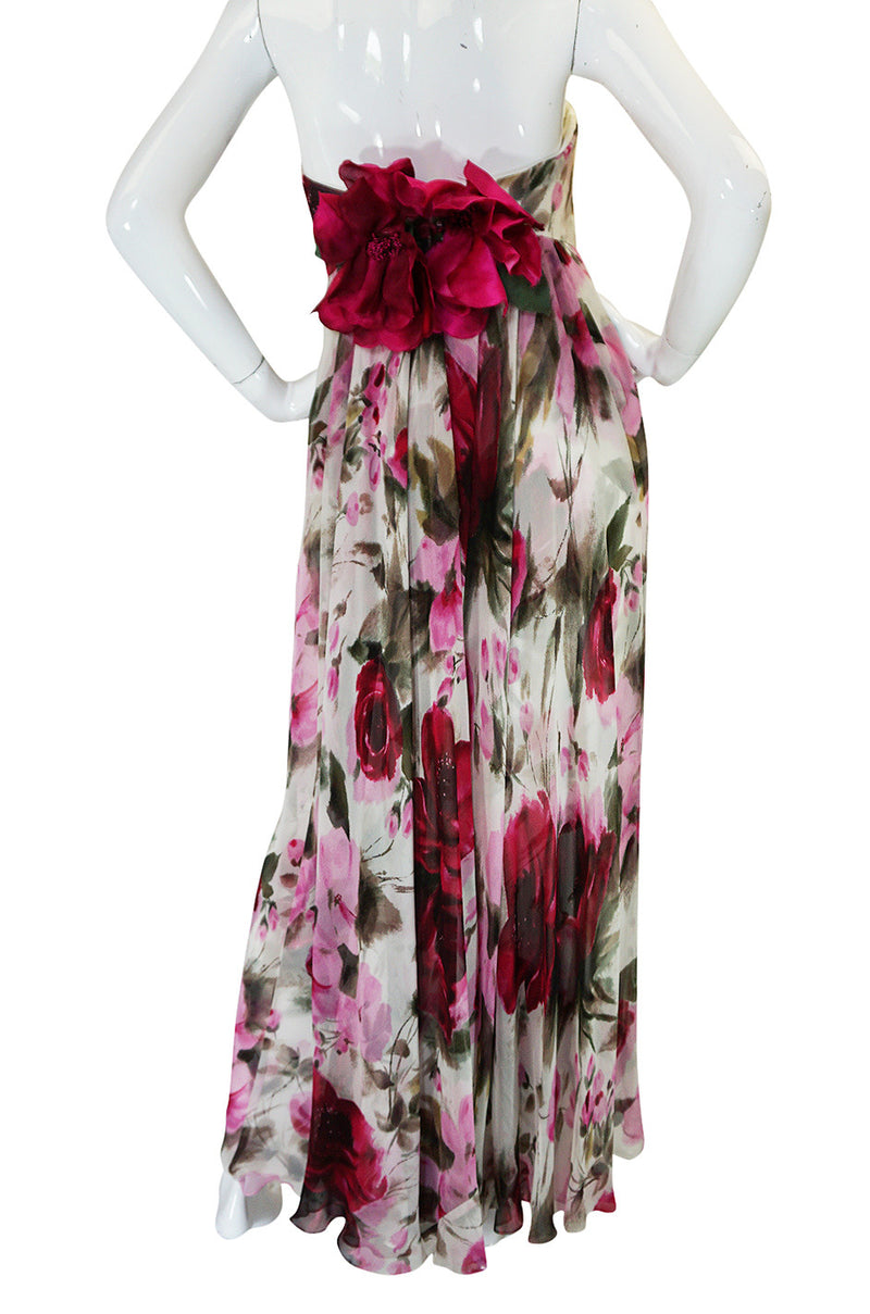 1950s Strapless Floral Silk Chiffon Helen Barbieri Dress