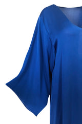1971 Halston Couture Royal Blue Liquid Silk Bias Cut Caftan Maxi Dress