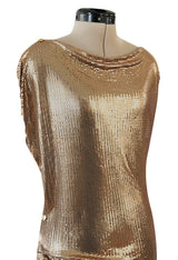 Fabulous Recent Paco Rabanne Oroton Gold Metal Mesh Dress w Snap Draping
