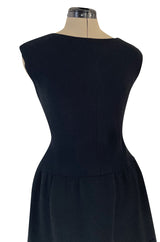 Outstanding 1960s Norman Norell Black Wool Crepe Dress w Full Tiered Skirting