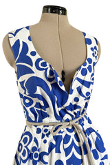 Prettiest 2000s Marni by Consuelo Castiglioni Vivid Blue & White Floral Print Dress