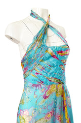 Spring 2004 Valentino Runway Pale Turquoise Silk Chiffin Print Dress