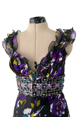 Prettiest Spring 2010 Oscar de la Renta Purple Silk Chiffon Ruffle Dress w Jewel Waistband