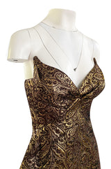 Documented Fall 1997 Thierry Mugler Gold Bronze Brocade Strapless Dress w Formed Pointed Cups