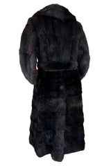 Gorgeous 1970s Christian Dior by Frederic Castet Rich Brown-Black Fur Coat w Tie Belt