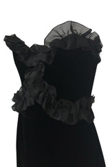 Fall 1987 Yves Saint Laurent Strapless Velvet & Silk Organza Ruffled Dress
