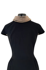 Early 2000s Moschino Cheap & Chic Black Stretch Crepe Dress w Removable Pearl Collar