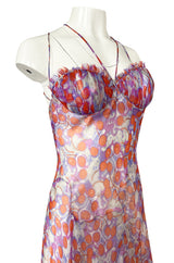 c2003 Alexander McQueen Silk Chiffon Cherry Print Backless Dress